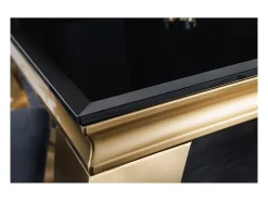 VELENA 200 cm – Tablero de vidrio negro y estructura de acero dorado – Elegancia barroca y diseño refinado