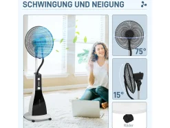 Ventilador con función nebulizador 3L, 90W, 3 modos, temporizador, oscilante, ruedas, negro (44,5x38,5x120cm)