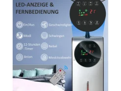 Ventilador con función nebulizador 90W, 3 modos, depósito de 31L, ruedas, mando a distancia, oscilante, negro (44,5x38,5x135cm)