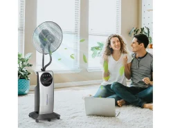 Ventilador con función nebulizador 90W, 3 modos, depósito de 31L, ruedas, mando a distancia, oscilante, negro (44,5x38,5x135cm)