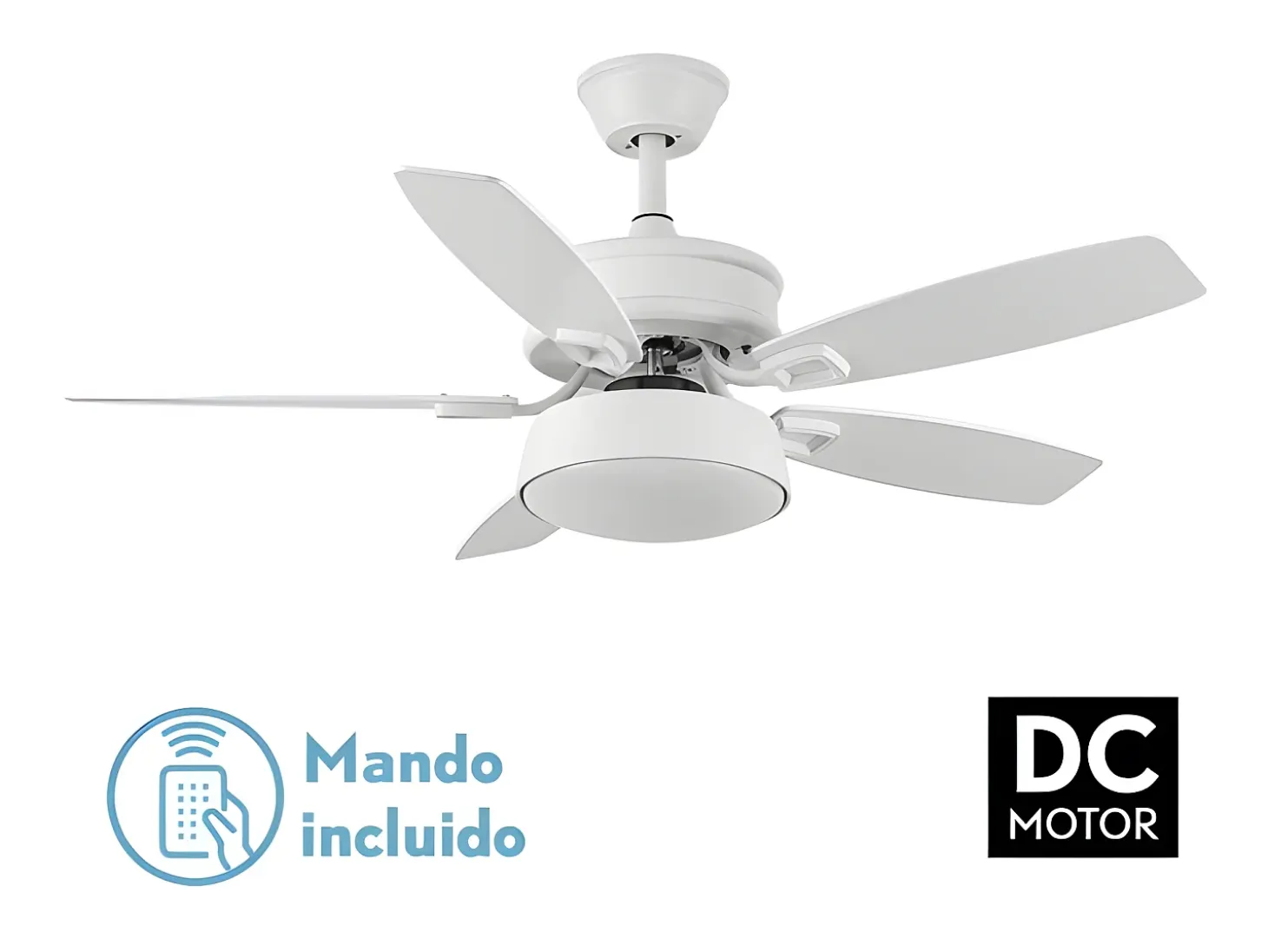 Ventilador Dc Braw Blanco Led 5 Aspas Y Control Remoto