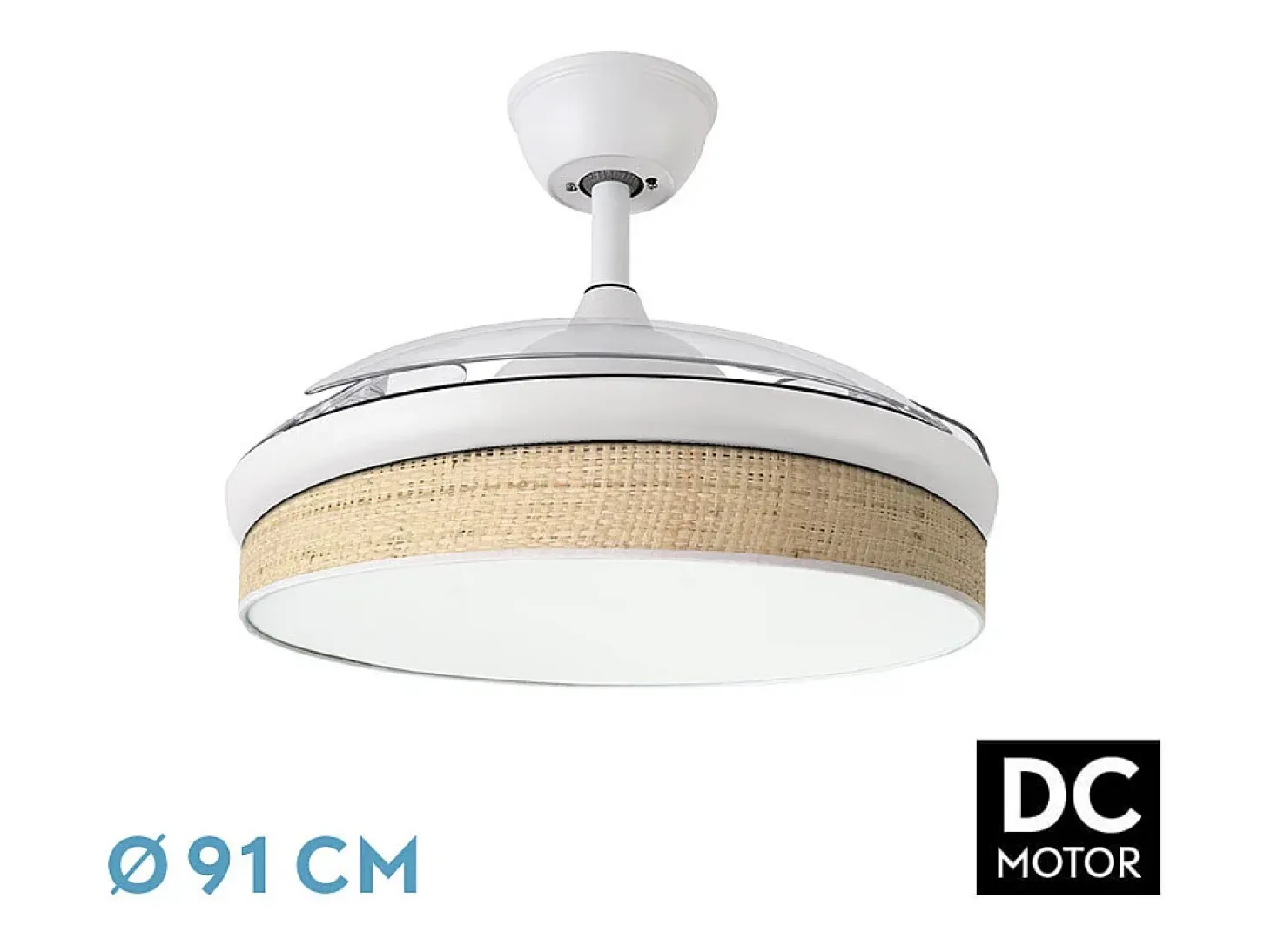Ventilador DC Moda blanco/cañizo claro LED 91 cm con mando y memoria