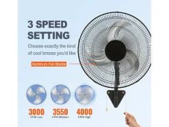 Ventilador de Pared SucceBuy, 44cm, 4000 CFM, 3 Velocidades, Negro, para Refrigerar Almacenes, Invernaderos, Talleres, Patios y Sótanos