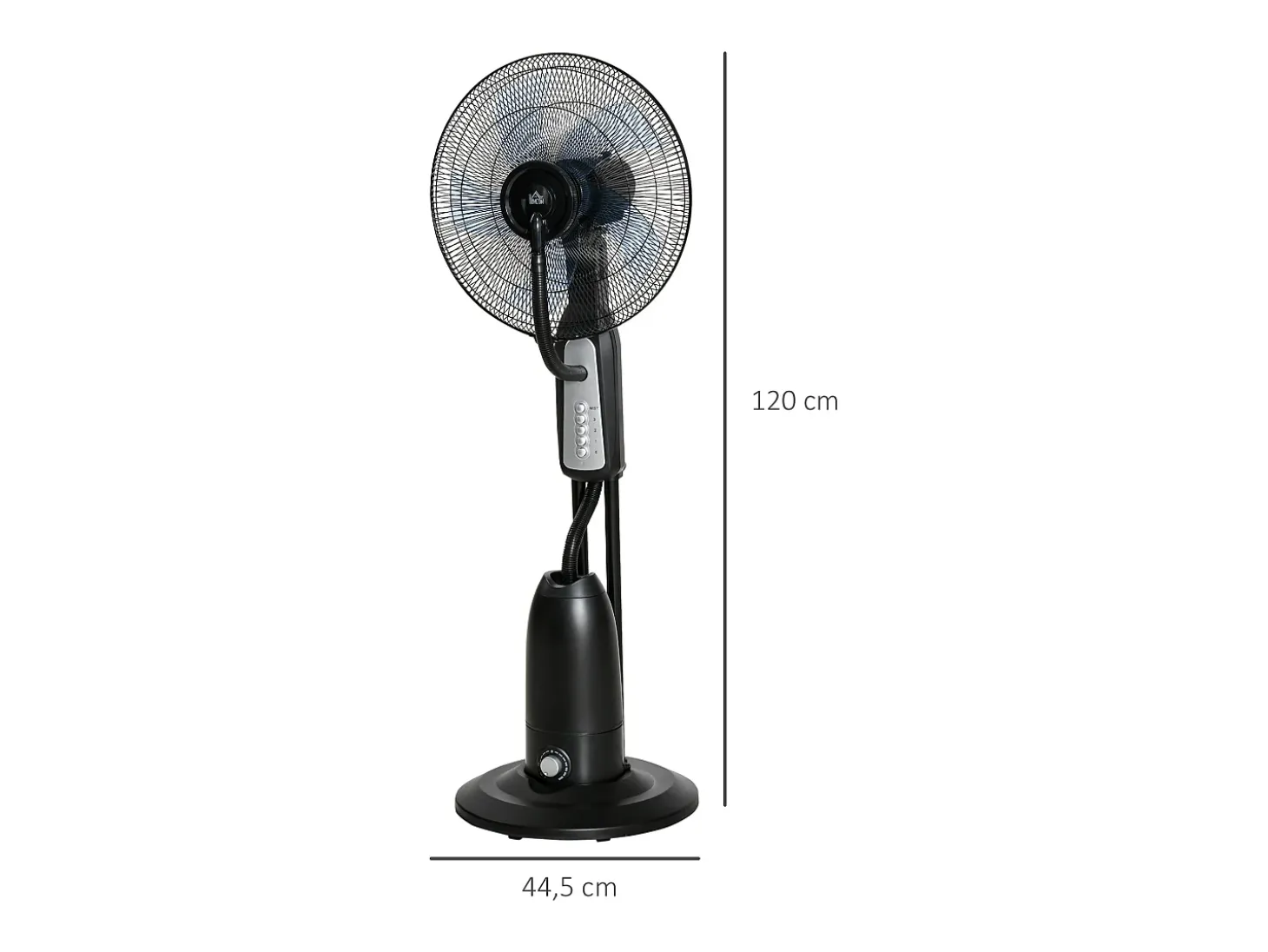 Ventilador de pedestal 2 en 1 con nebulizador de 2,8 L, función de nebulización, de metal, 120 cm de altura, negro (44,5 x 44,5 x 120 cm)