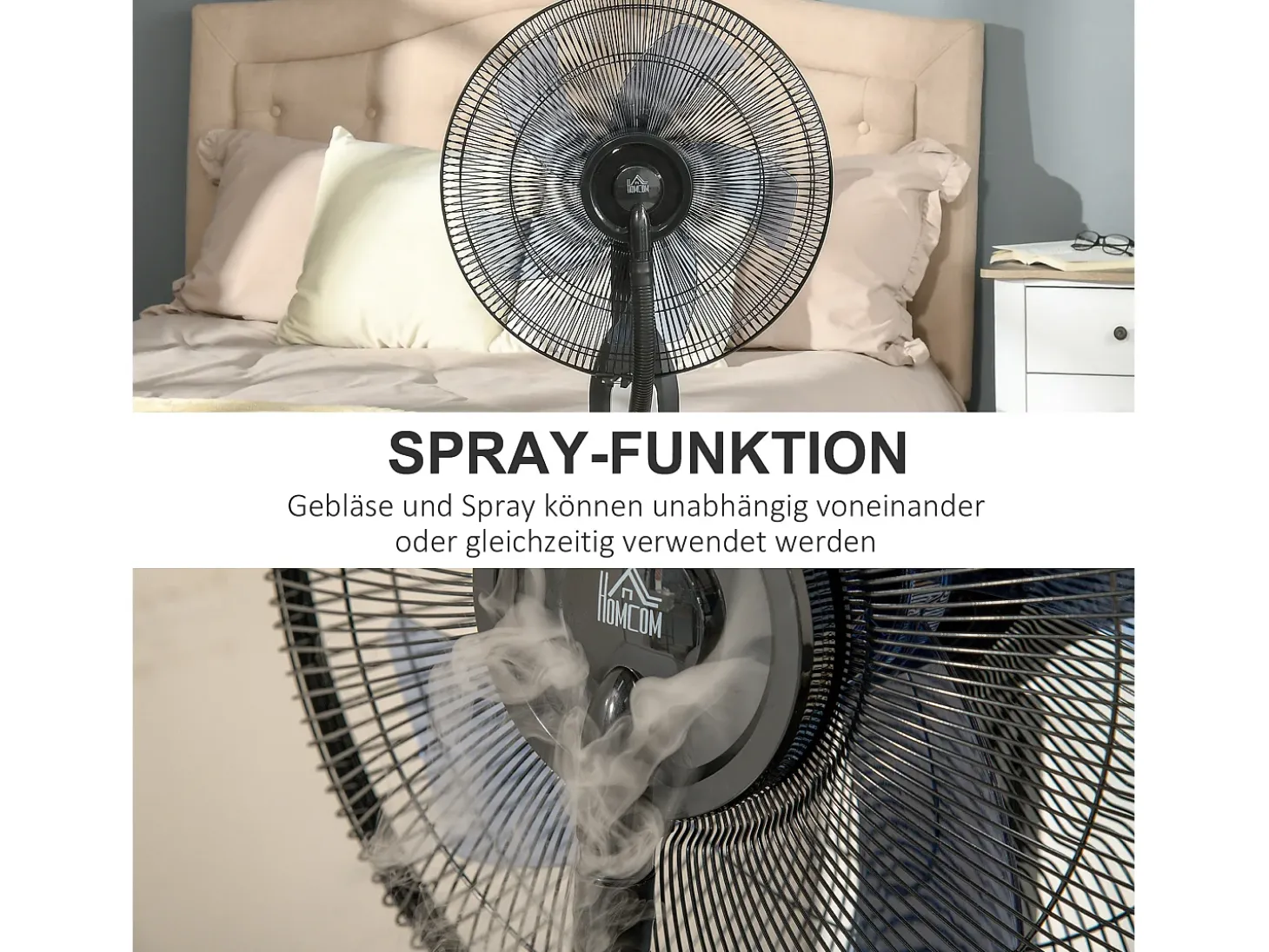 Ventilador de pedestal 2 en 1 con nebulizador de 2,8 L, función de nebulización, de metal, 120 cm de altura, negro (44,5 x 44,5 x 120 cm)