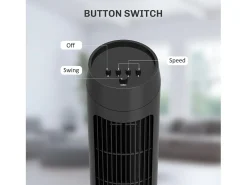 Ventilador de pedestal 3 velocidades, oscilación 70°, diseño compacto, 45 W, ABS, negro (31,5x31,5x117cm)