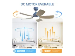 Ventilador de techo 42" con luz LED 22W, 5 aspas de ABS, control remoto, azul, para dormitorio, sala, comedor y oficina (106,6x106,6x46,5cm)
