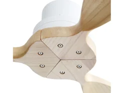 Ventilador de techo 52" sin luz, aspas de madera, 6 velocidades, control remoto, para sala y patio, blanco (132x132x34,5cm)