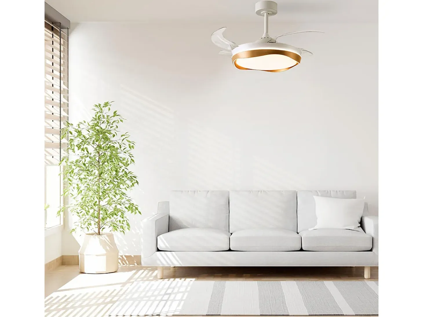 Ventilador de techo Almati Bel Air 72W 4 aspas retráctiles con luz blanco/dorado LED Ø108 cm
