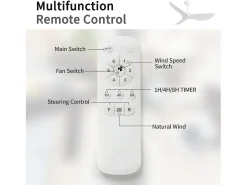 Ventilador de techo blanco con control remoto de 6 velocidades y aspas de ABS para dormitorio y sala de estar.
