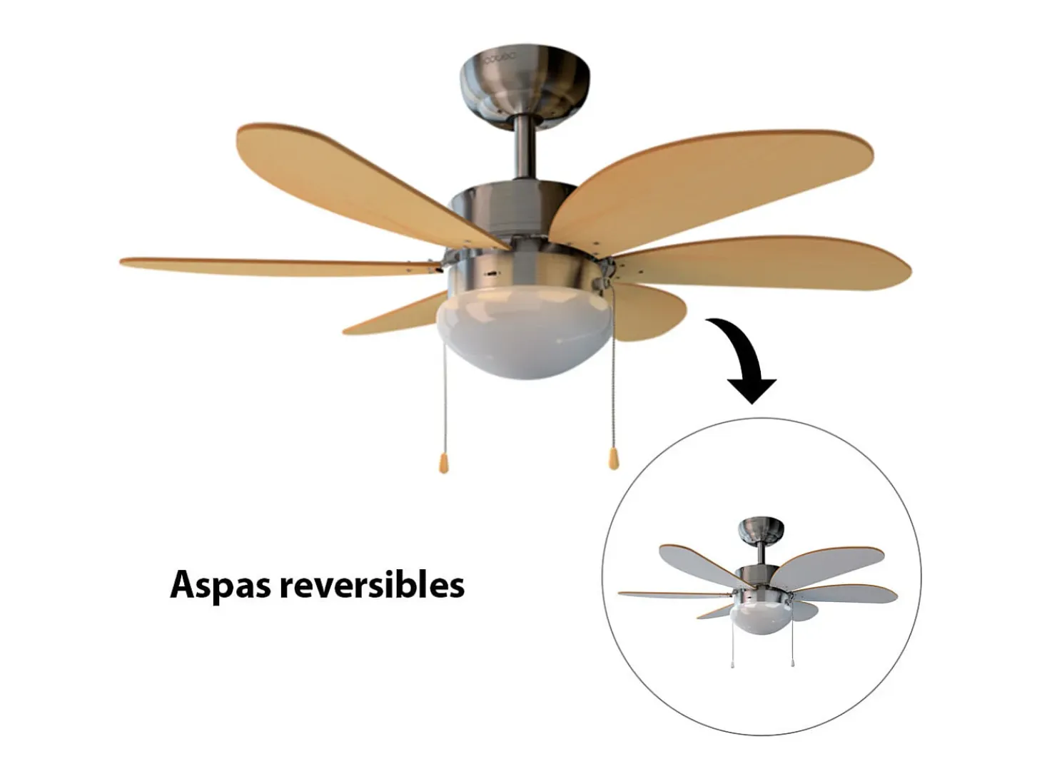 Ventilador de techo Cecotec EnergySilence Aero 350 50W 6 aspas reversibles blanco/marrón