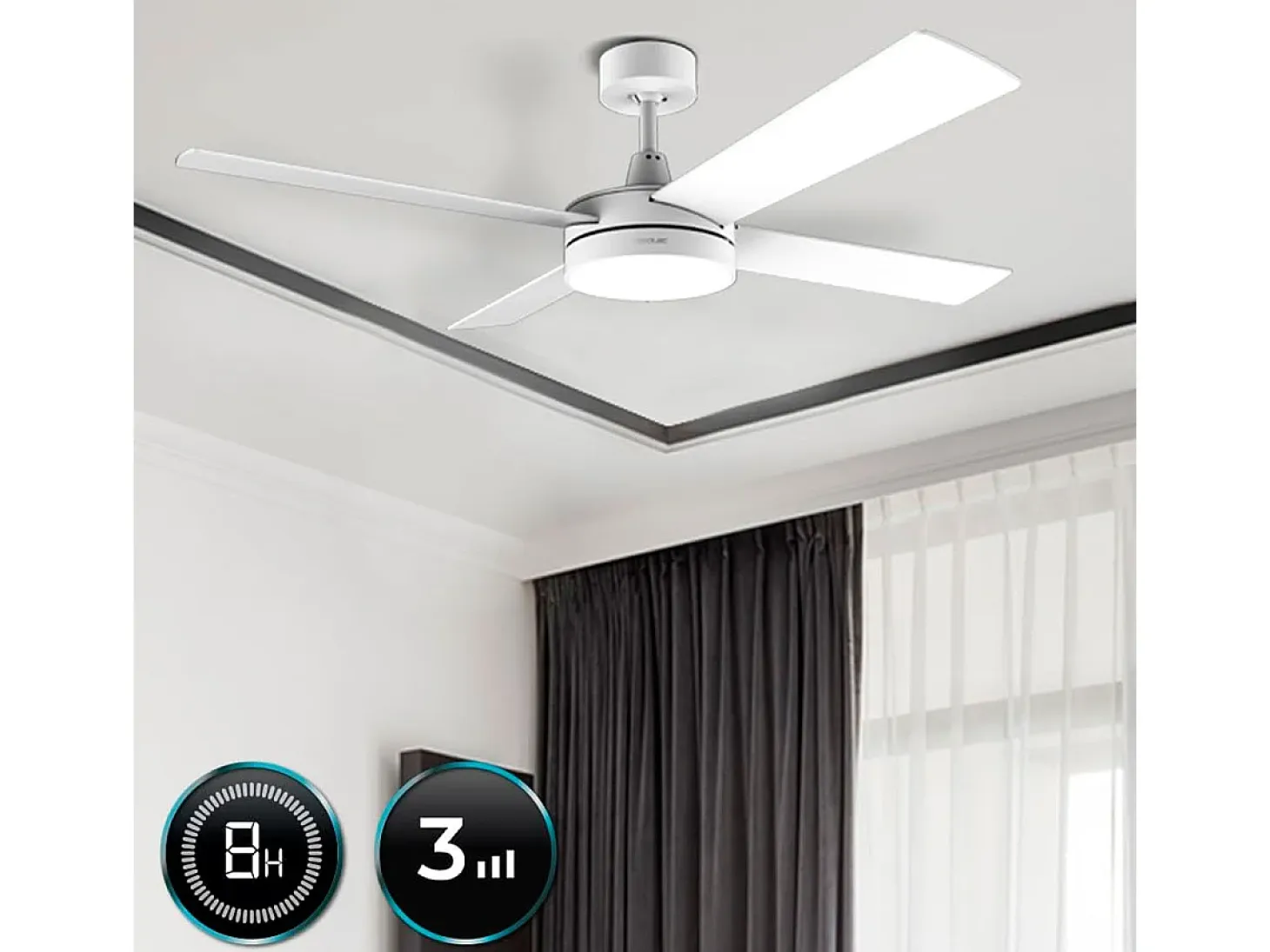 Ventilador de techo Cecotec EnergySilence Aero 5200 White Line 60W 4 aspas negro Ø132 cm