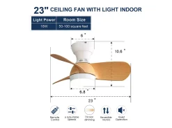 Ventilador de techo color madera con luces LED regulables y 3 aspas de ABS para dormitorios y salones.