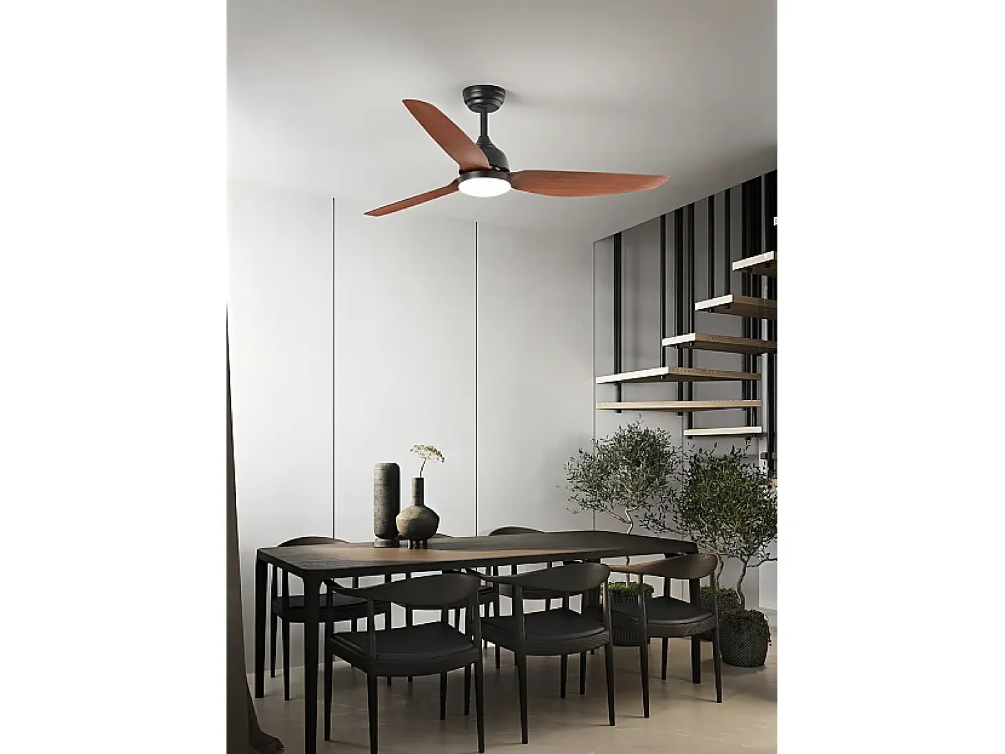 Ventilador de techo con luz Perenz 7189 N CT Negro - Ø 132 cm, 3 aspas, 6 velocidades, motor DC de 40 W, silencioso