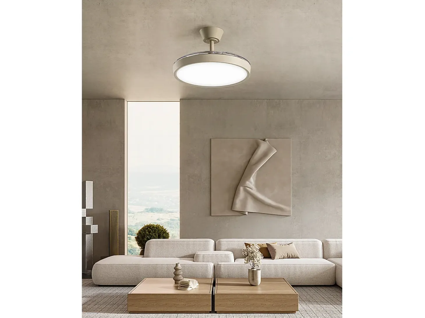 Ventilador de techo con luz Perenz 7196 R CT Arena - Ø 106 cm, 3 aspas, 6 velocidades, motor DC de 40 W, silencioso