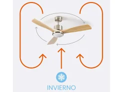 Ventilador de Techo con Luz 3 Aspas 56W 6 Velocidades Alaska Madera Natural Thinia Home