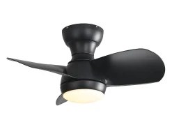 Ventilador de techo de 3 aspas de 58,4 cm con iluminación ajustable, 6 velocidades, temporizador, motor CC reversible, color negro