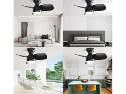 Ventilador de techo de 3 aspas de 58,4 cm con iluminación ajustable, 6 velocidades, temporizador, motor CC reversible, color negro