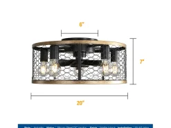 Ventilador de techo de 50,8 cm y 7 aspas con luz y control remoto, sin varilla, motor CC reversible, color negro