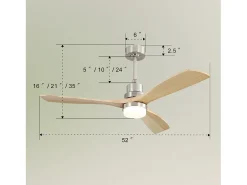 Ventilador de techo de 52 pulgadas - Ventilador de techo con luz LED y control remoto - 6 velocidades, 3 aspas - para sala de estar