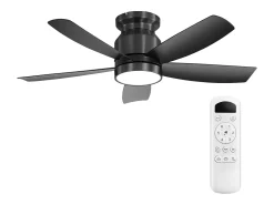 Ventilador de techo de 42 pulgadas con iluminación LED de 18 W, control remoto, 5 aspas de ABS, motor CC reversible, color negro (106,68 x 106,68 x 23,11 cm)