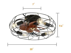 Ventilador de techo de 20 pulgadas - Ventilador de techo con bombilla y 7 aspas de ABS - 6 velocidades ajustables - para sala de estar