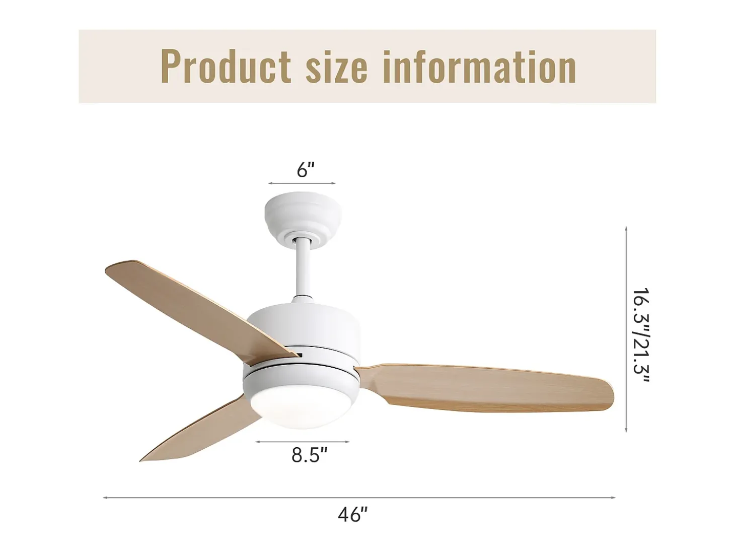 Ventilador de techo de madera - Ventilador de techo para sala de estar con 6 velocidades y 3 aspas de ABS - Iluminación LED