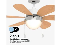 Ventilador de techo Geneva 6030W Universal Blue 50W 6 aspas reversibles blanco/natural Ø76 cm
