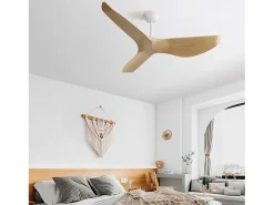 Ventilador de techo interior de 52 pulgadas sin luz, control remoto de 6 velocidades, 3 aspas de ABS, motor CC reversible para el hogar (132 x 132 x 30 cm)