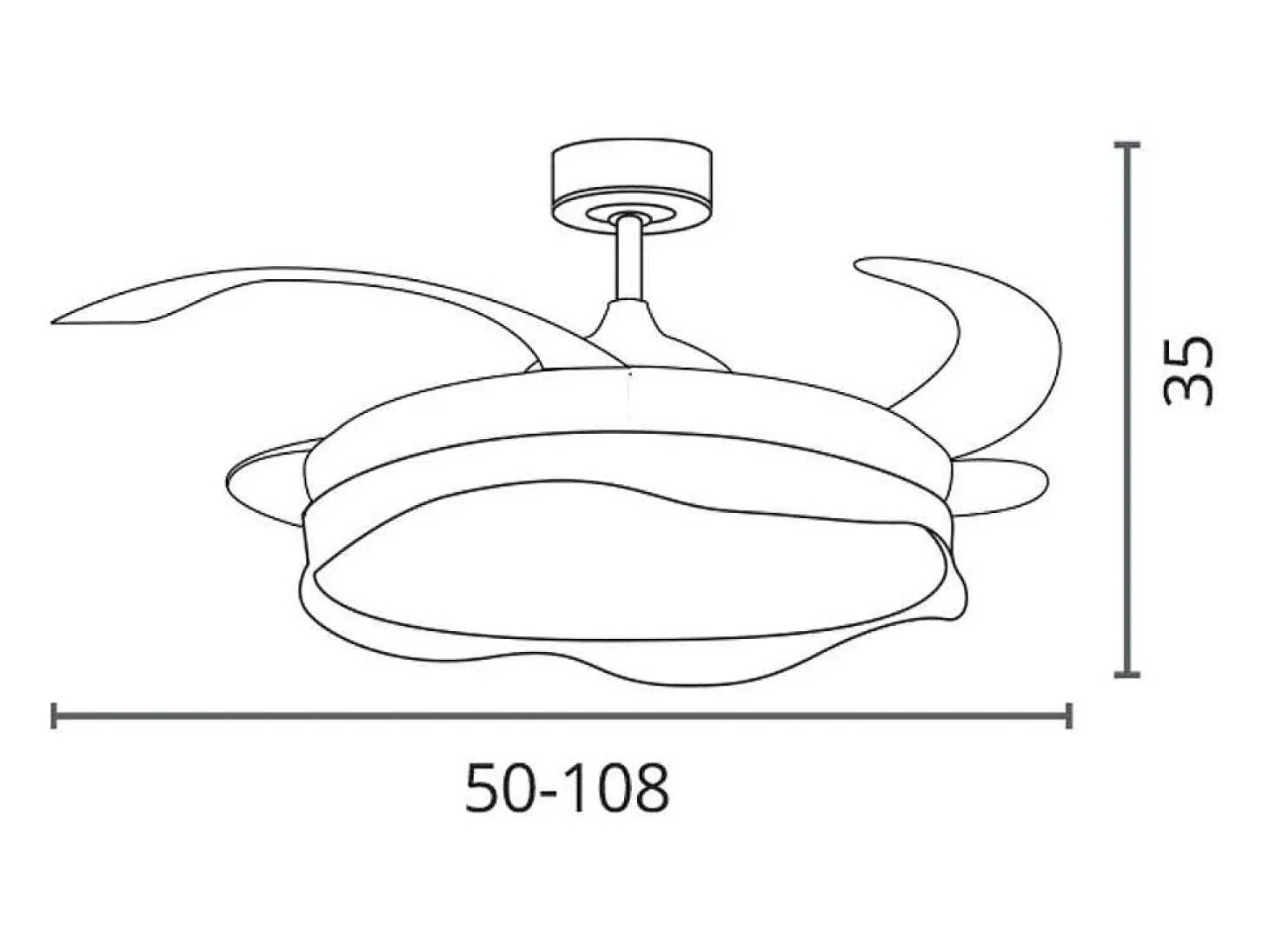 Ventilador de techo Olas Bel Air 72W 4 aspas retráctiles con luz LED blanco/natural Ø108 cm