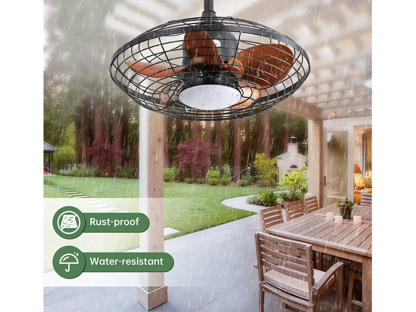 Ventilador de techo para exterior con LED, 20 pulgadas, motor de CC, 5 aspas de ABS, color negro, montaje colgante (50,8 x 50,8 x 47,5 cm)