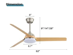 Ventilador de techo para sala de estar - con iluminación LED de 22 W y control remoto de 6 velocidades - 3 aspas ABS
