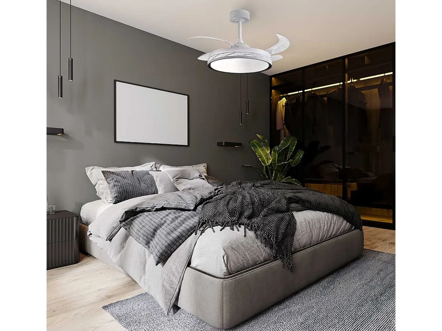 Ventilador de techo Riga Bel Air 72W 4 aspas retráctiles con luz LED blanco/negro Ø108 cm