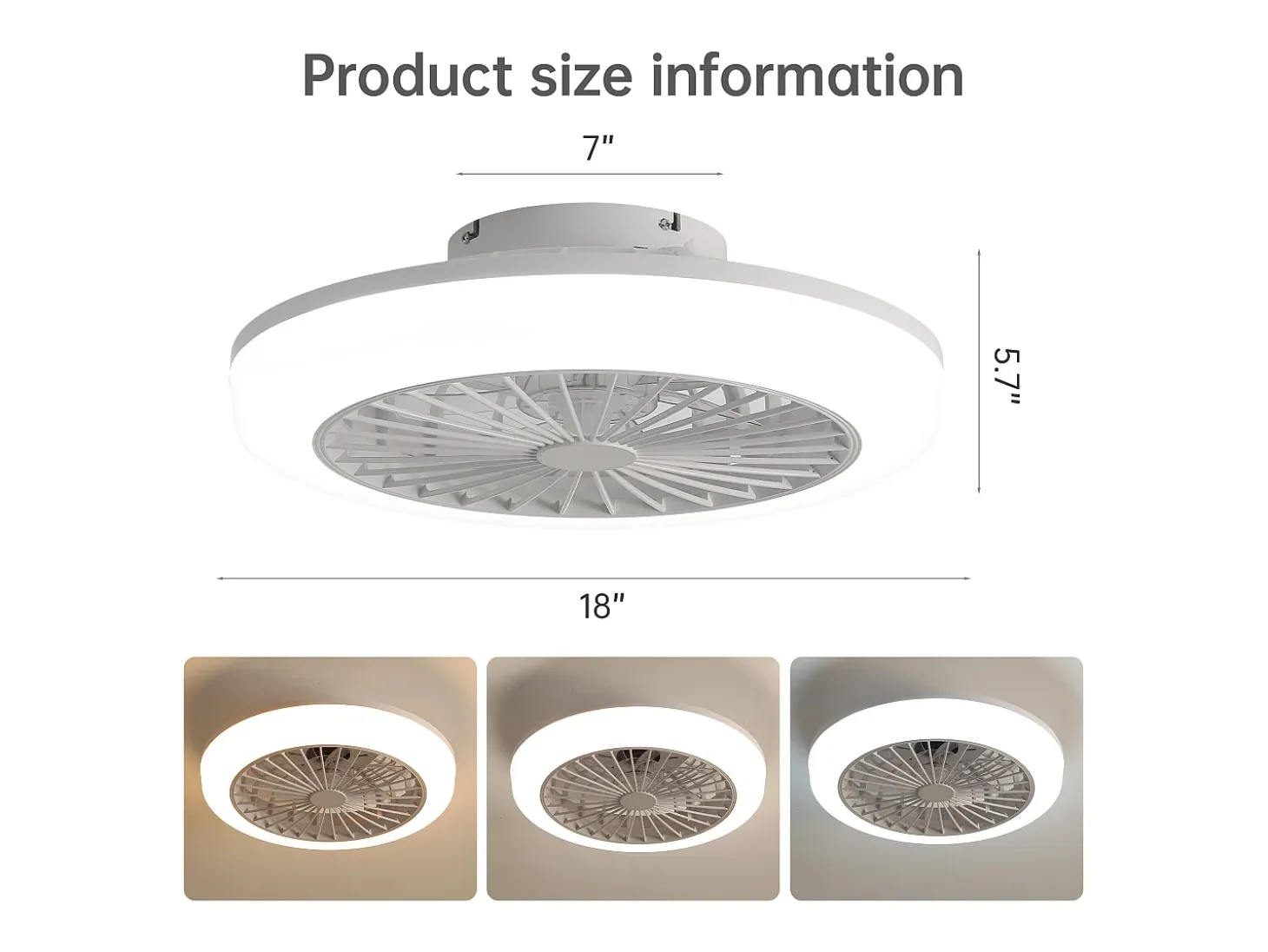 Ventilador de techo sin aspas con luz y control remoto, diseño moderno, ABS, blanco, montaje empotrado (45,7 x 45,7 x 14,5 cm)