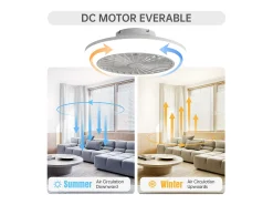 Ventilador de techo sin aspas con luz y control remoto, diseño moderno, ABS, blanco, montaje empotrado (45,7 x 45,7 x 14,5 cm)