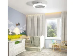 Ventilador de techo sin aspas con luz y control remoto, diseño moderno, ABS, blanco, montaje empotrado (45,7 x 45,7 x 14,5 cm)