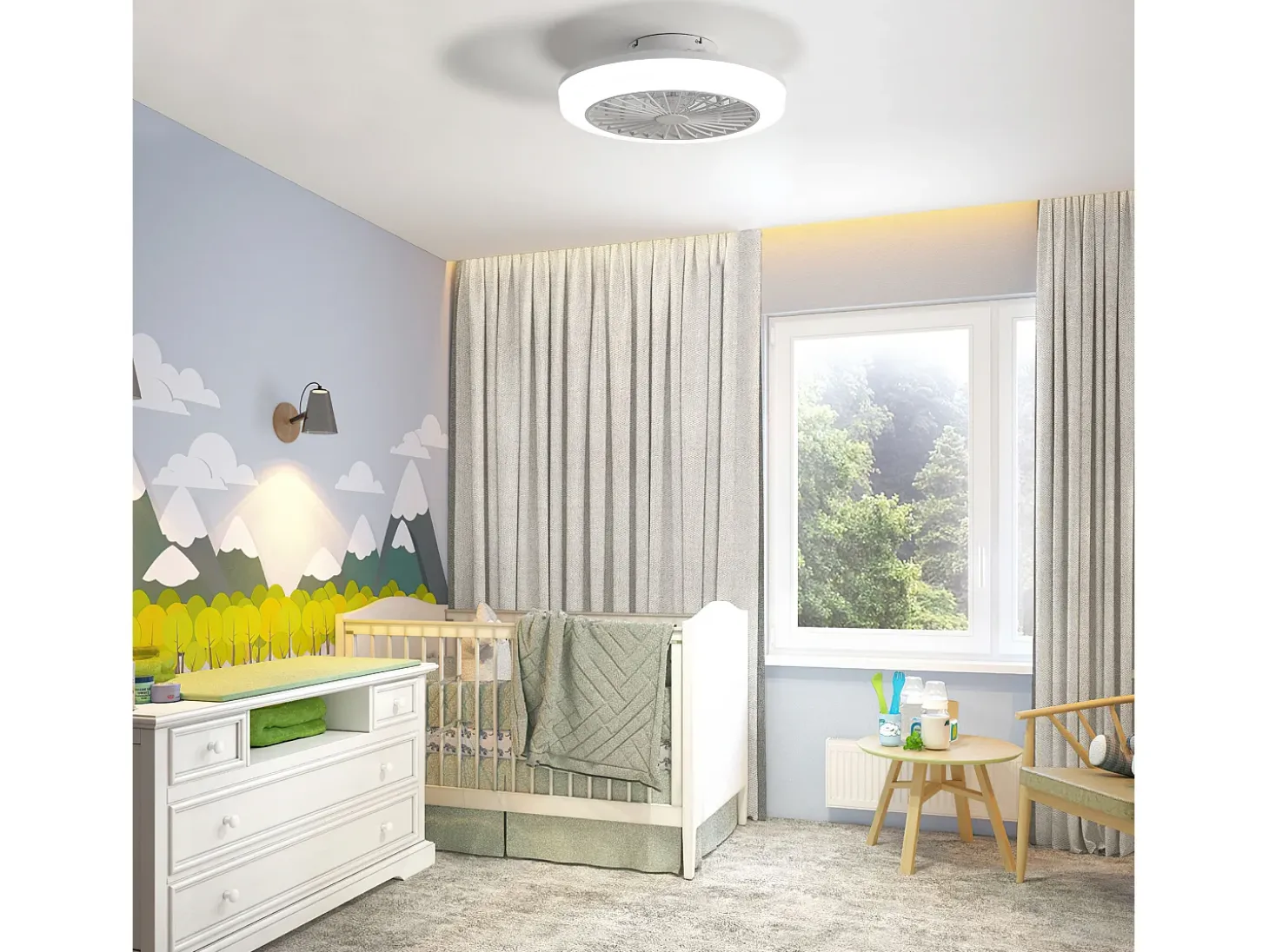 Ventilador de techo sin aspas con luz y control remoto, diseño moderno, ABS, blanco, montaje empotrado (45,7 x 45,7 x 14,5 cm)