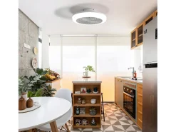 Ventilador de techo sin aspas con luz y control remoto, diseño moderno, ABS, blanco, montaje empotrado (45,7 x 45,7 x 14,5 cm)