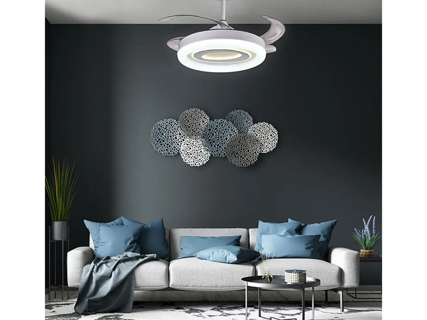 Ventilador de techo Tebe Bel Air 4 aspas retráctiles + mando a distancia blanco Ø108 cm