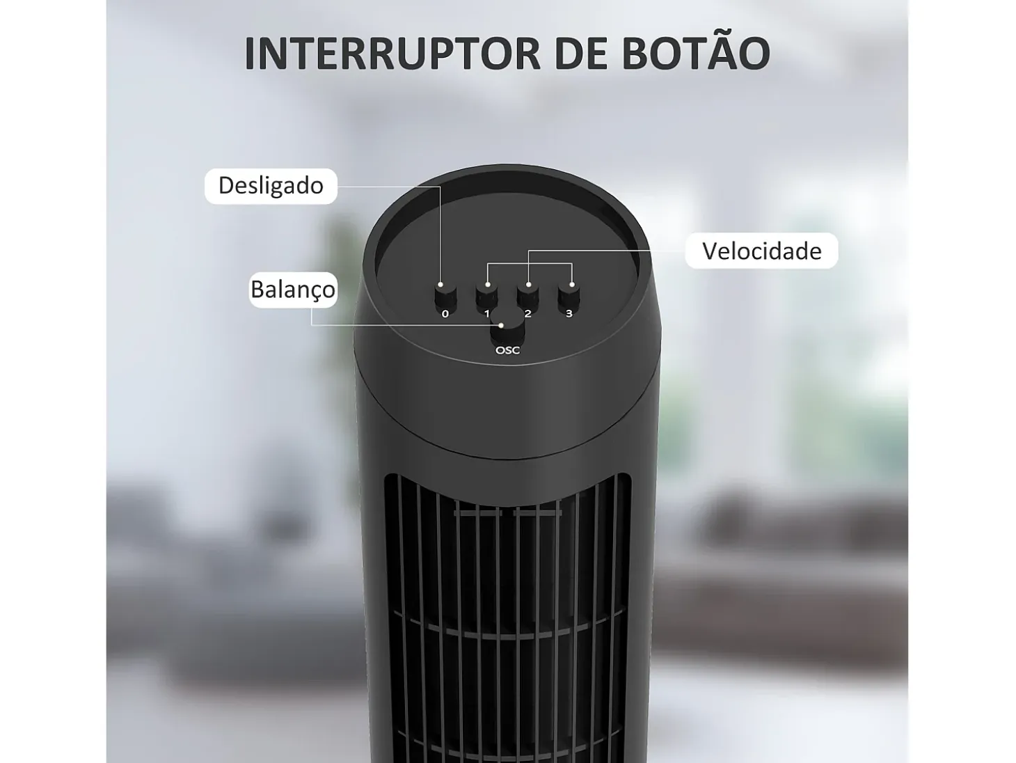 Ventilador de torre Homcom 45W 3 velocidades oscilante negro 75 cm