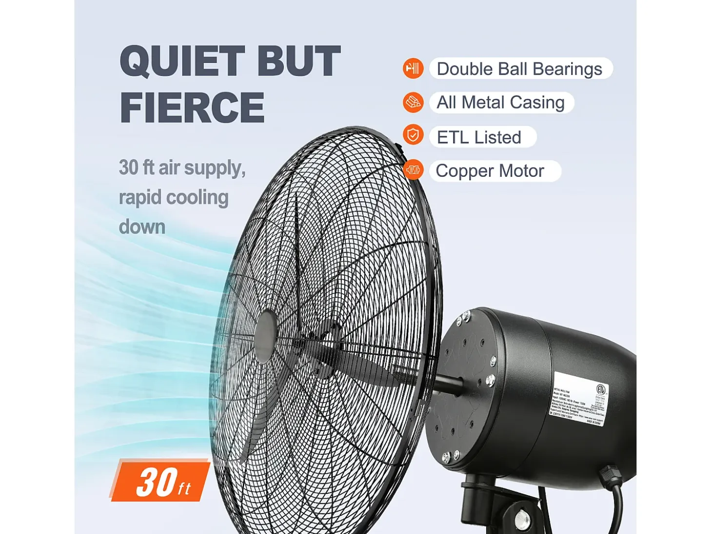 Ventilador Nebulizador SucceBuy de 74,9 CM, 9500 CFM, 3 Velocidades, para Montaje en Pared