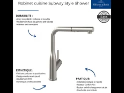 VILLEROY ET BOCH Grifo de cocina para ducha estilo Subway de acero macizo