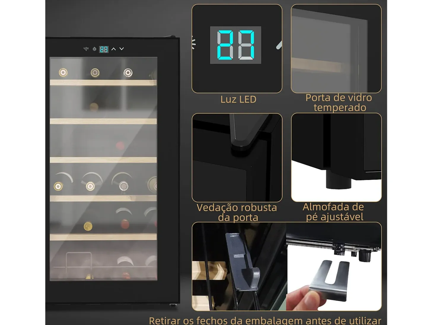 Vinoteca Homcom 65L 24 botellas 5-20ºC G negro 75 cm