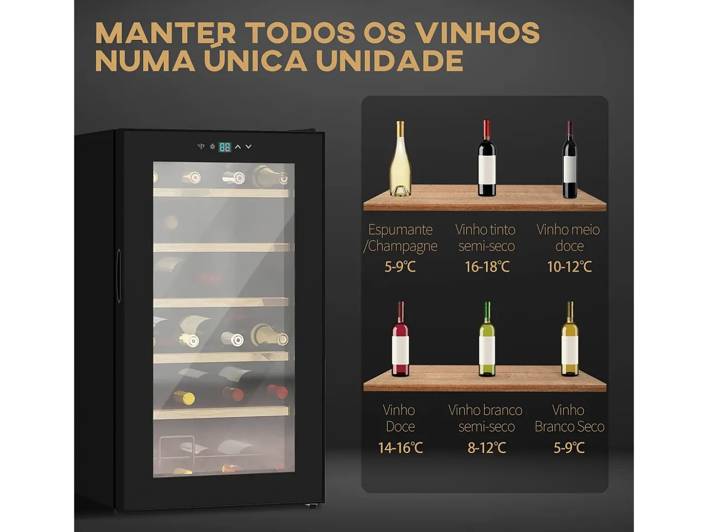 Vinoteca Homcom 65L 24 botellas 5-20ºC G negro 75 cm