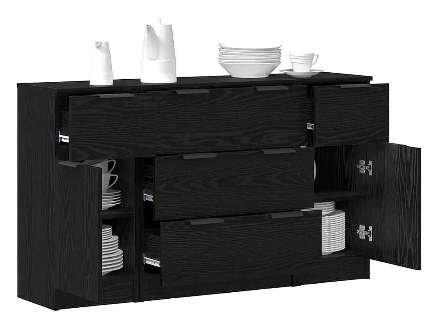 Vitrina 3 piezas Roble negro 121 x 30 x 70 cm Madera contrachapada
