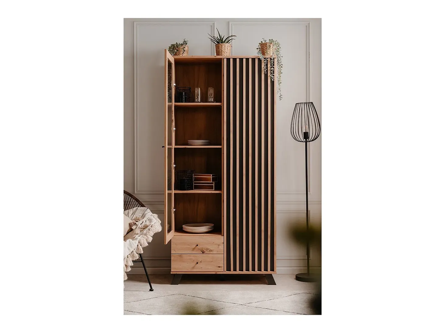 Vitrina 2 Puertas y 2 Cajones Decoración Roble L92 cm - Lublin