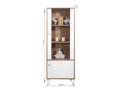 Vitrina Alta | 2 Puertas | Laminado Sintético Color Roble | Frentes en DM Lacado Blanco Mate | Medidas: 170,2 cm Alto x 40 cm Fondo x 68,4 cm Ancho