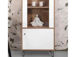 Vitrina Alta | 2 Puertas | Laminado Sintético Color Roble | Frentes en DM Lacado Blanco Mate | Medidas: 170,2 cm Alto x 40 cm Fondo x 68,4 cm Ancho