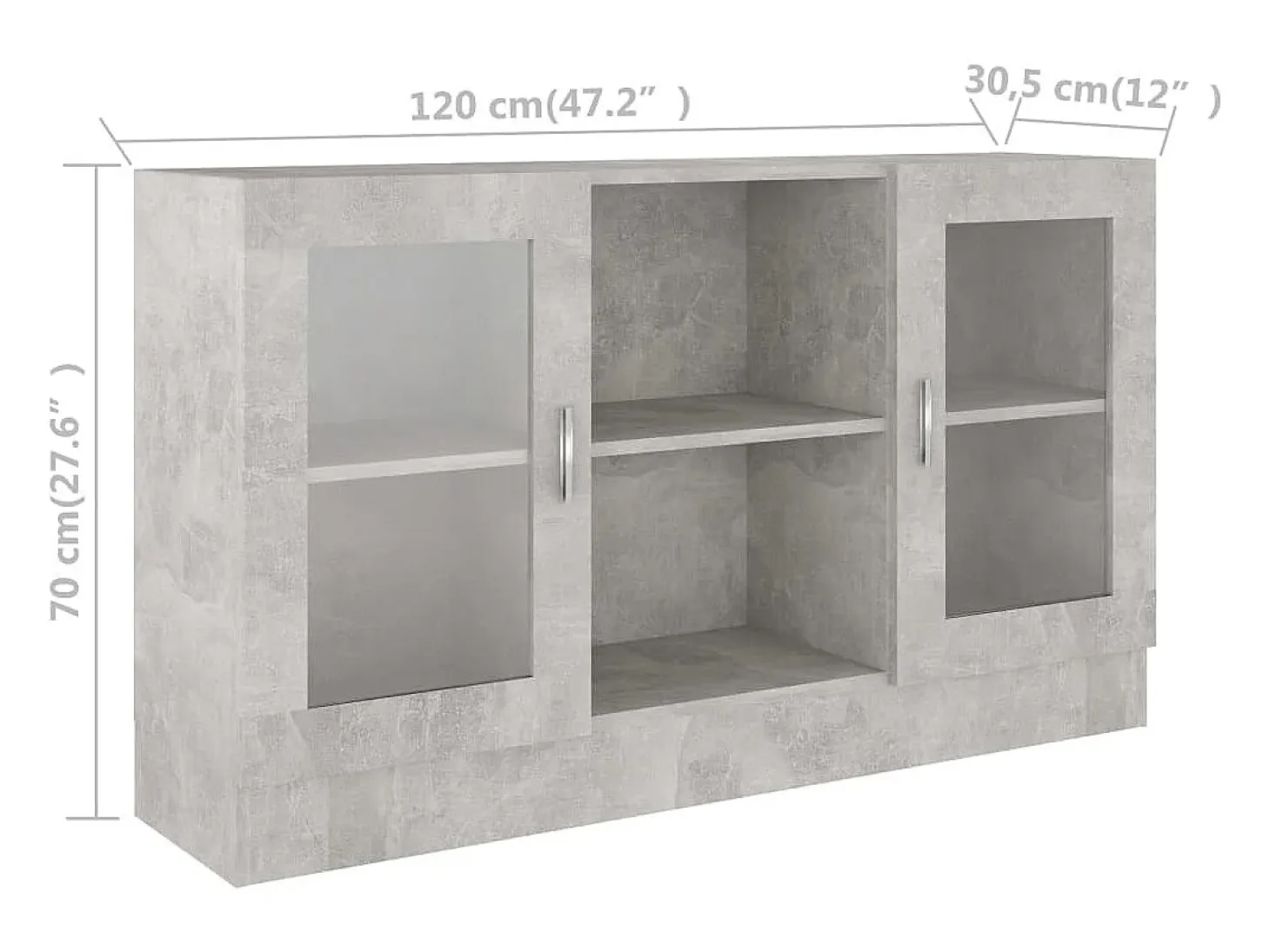 Vitrina de aglomerado gris hormigón 120x30,5x70 cm