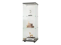 Vitrina de cristal con 3 estantes, 127 x 45 x 14 cm, vitrina de pie, vitrina para salón, color negro